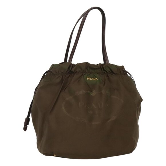 PRADA Tote Bag Nylon Khaki Gold Auth BD489 - Picture 1 of 15